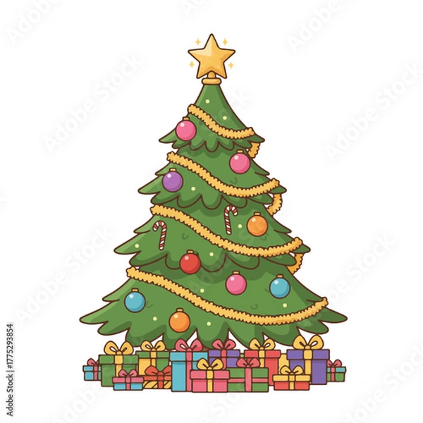 Obraz Charming Christmas tree with colorful gifts offers festive holiday cheer