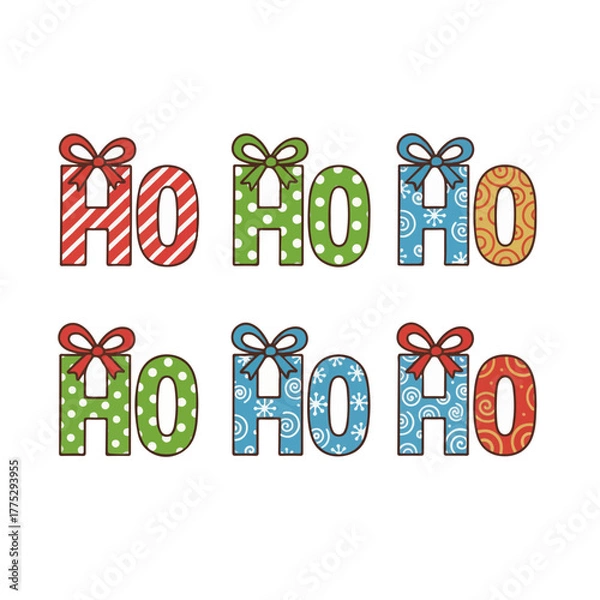 Obraz Festive ho ho ho greetings in bright cheerful holiday colors and fun patterns
