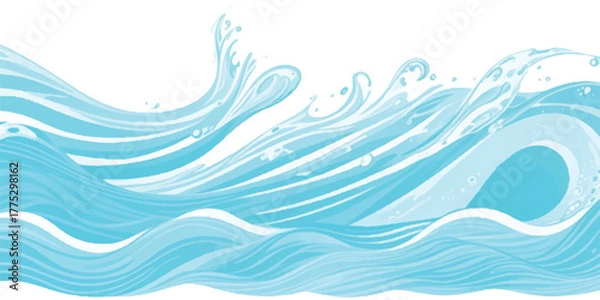 Fototapeta Stylized vector illustration of ocean waves flowing water with splashes great for backgrounds and design elements