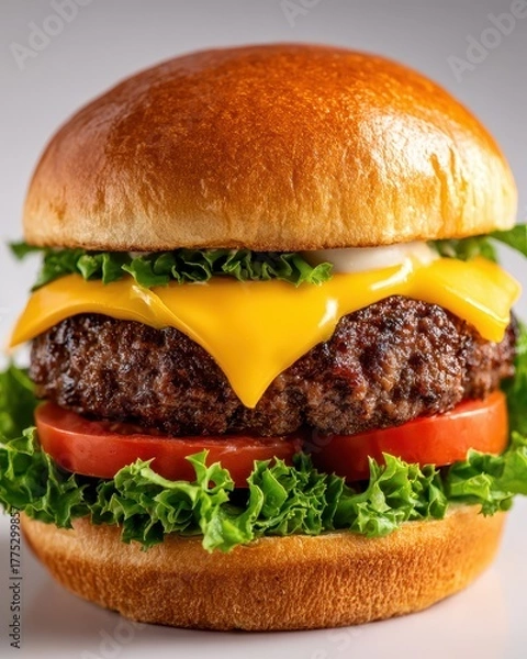 Obraz Close up of a delicious cheeseburger with melted cheddar cheese