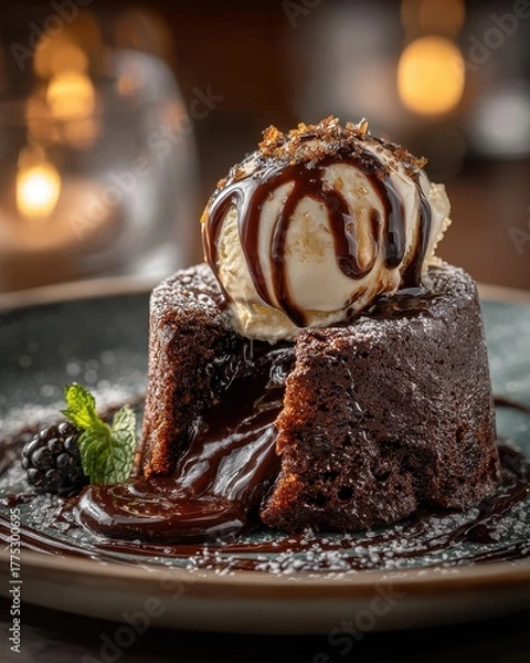 Obraz Rich Chocolate Lava Cake with Ice Cream and Molten Center