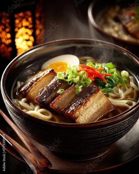 Obraz Steaming bowl of ramen with sliced pork belly