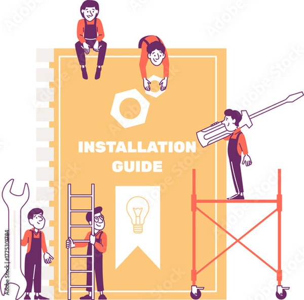 Obraz People Building Instruction Manual, Maintenance and Setup Metaphor.