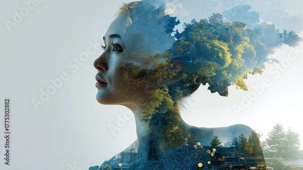 Obraz ai powered sustainability awareness concept, blending natural and digital elements