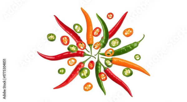 Fototapeta Colorful display of fresh chili peppers isolated on transparent background