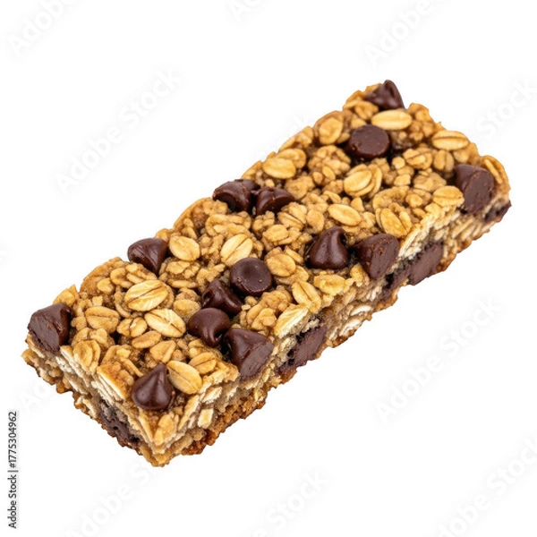 Fototapeta Granola bar with chocolate chips isolated on transparent background for healthy snack