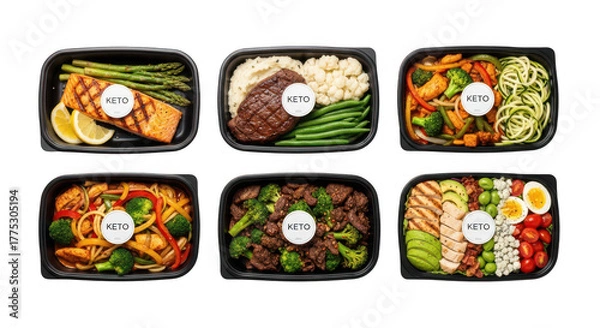 Obraz Selection of healthy meal prep containers isolated on transparent background