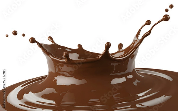 Fototapeta Realistic chocolate splash with glossy texture and smooth motion, perfect for dessert design, advertising, packaging, background, and food art.