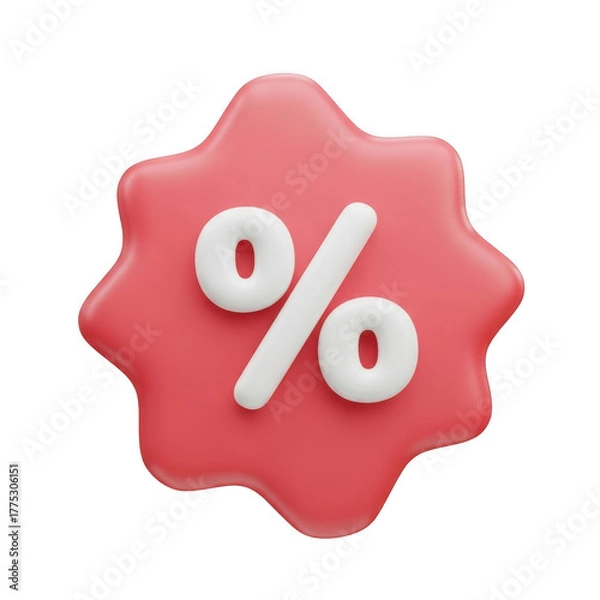Fototapeta Red discount badge with percentage sign isolated on transparent background