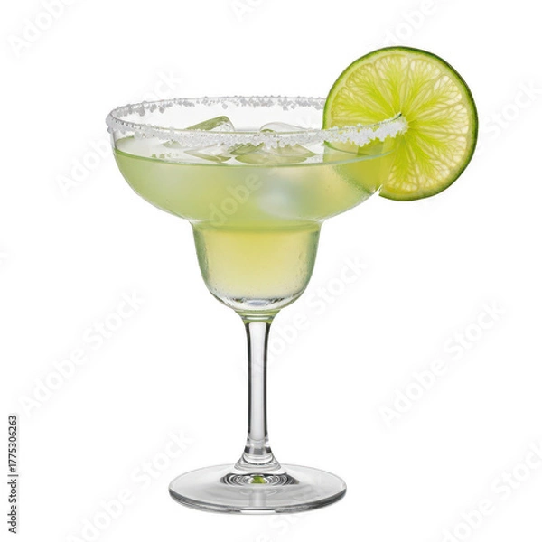 Fototapeta Refreshing margarita cocktail with lime garnish isolated on transparent background