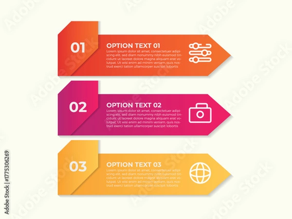 Obraz Infographics design template, business concept with 3 steps or options, can be used for workflow layout, diagram, annual report, web design.Creative banner, label vector.