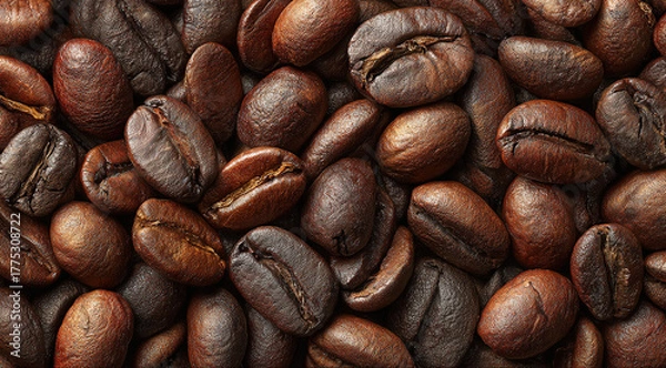 Fototapeta Roasted coffee beans - Close-up - Aromatic richness