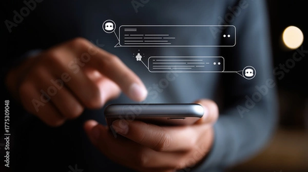 Obraz marketer using ai chatbot interface for customer engagement, soft focus background