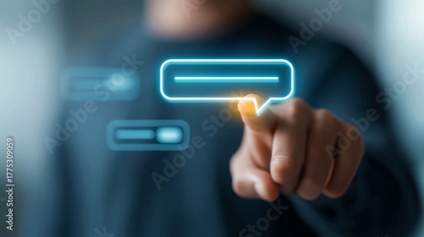 Obraz marketer using ai chatbot interface for customer engagement, soft focus background