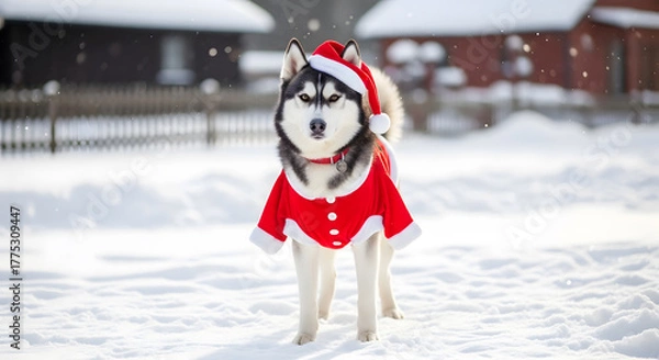 Obraz Husky Holiday: Santa's Little Helper in the Snow