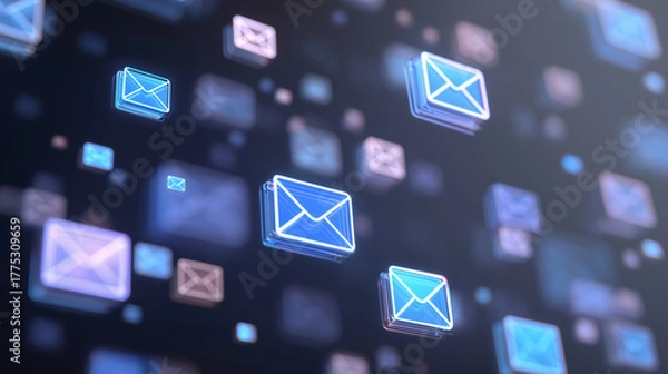 Obraz ai driven email marketing visualization, data flow around 3d envelope icons