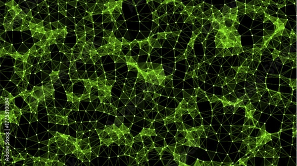 Obraz Abstract distorted wireframe wave. Vector curve surface background. Technology grid pattern. Green mesh wave.