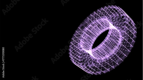 Obraz 7.Wireframe tubes and cylinder from different sides. Vector abstract geometric 3D objects. Technology block chain network connection. Big data visualization.
