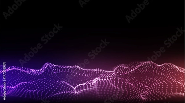 Obraz Futuristic technology wave. Digital cyberspace. Abstract wave with moving particles on a black background. Big data analytics.