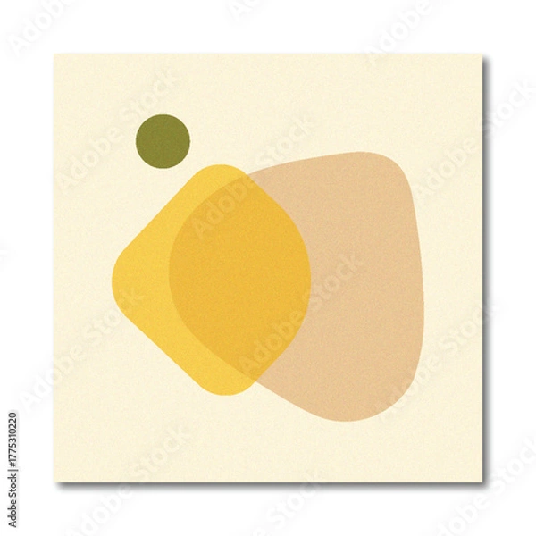 Fototapeta Abstract Minimalist Overlapping Organic Shapes Composition with Mustard Yellow, Khaki, and Olive Green Accent