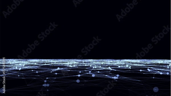 Obraz Technology wireframe landscape. Vector perspective grid. Digital space. Blue mesh on a black background.
