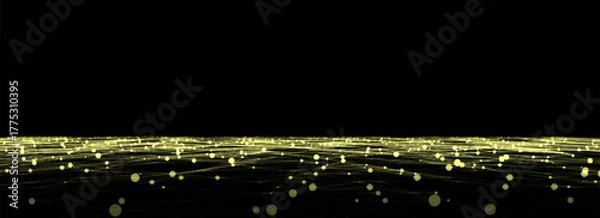 Obraz Technology wireframe landscape. Vector perspective grid. Digital space. Green mesh on a black background.