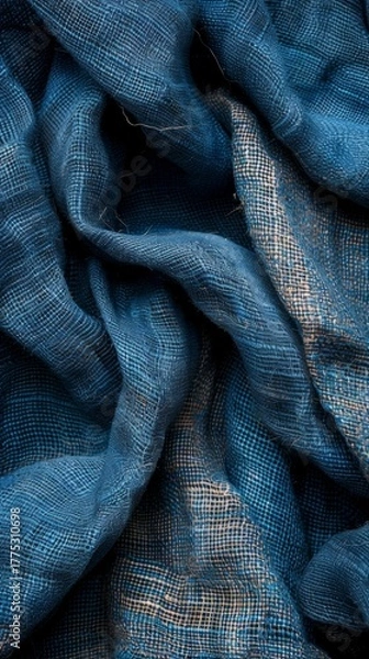 Obraz Wavy texture of a blue fabric with a subtle check pattern, perfect for abstract art and textile design concepts. Burlap fabric texture - background