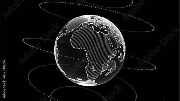 Obraz Virtual planet Earth with particles and lines. Network connection big data. Vector abstract technology black background.