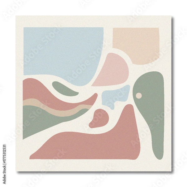 Fototapeta Abstract Minimalist Organic Shapes Mosaic Background with Soft Pastel Blue, Pink, and Sage Green Colors