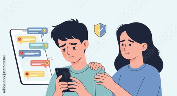 Obraz Stop Cyberbullying Flat Vector Online Awareness and Empathy Illustration