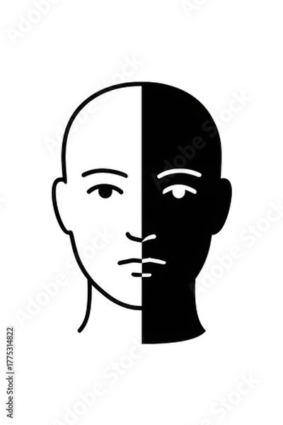 Obraz minimal split face illustration black and white