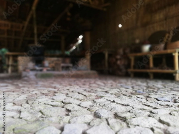 Fototapeta Traditional Balinese house architecture, with wooden and bamboos materials