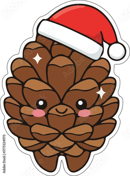 Fototapeta Smiling Christmas Pinecone in a Jolly Santa Hat