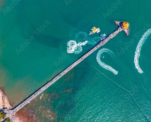 Fototapeta Aerial view of Zhanqiao Scenic Area in Qingdao, China