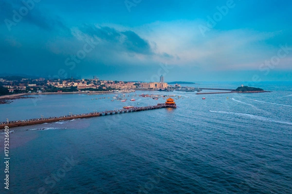Fototapeta Aerial view of Zhanqiao Scenic Area in Qingdao, China