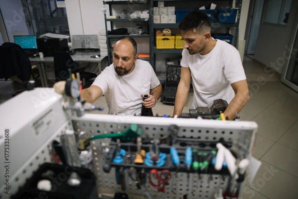 Obraz Two technicians working together in workshop