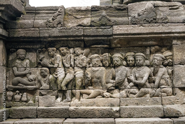 Obraz Historic wall carvings at Borobudur, Central Java heritage
