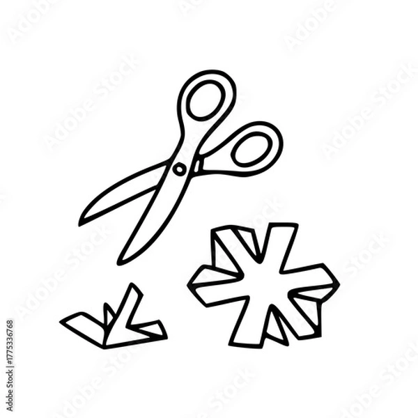 Obraz Scissors cutting paper star christmas craft