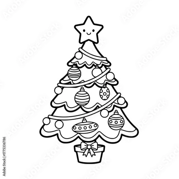 Obraz Decorated christmas tree with ornaments outline