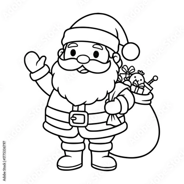 Obraz Santa claus carrying gift bag outline