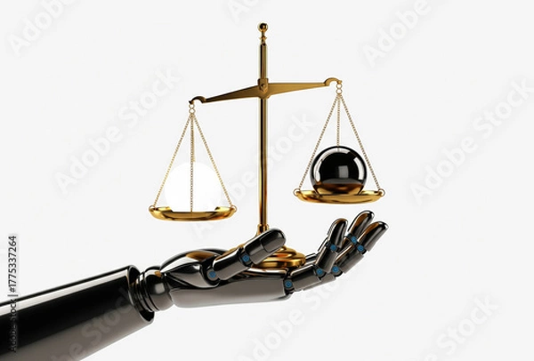 Obraz an android robot hand holding a balanced scale