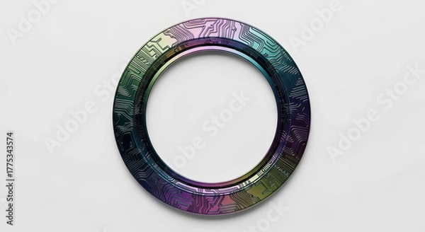 Obraz Abstract circular brushed metal ring with a contemporary design aesthetic, highlighting its elegant simplicity and refined texture against a stark white background