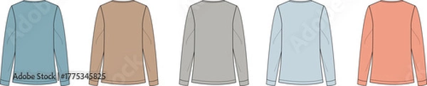 Obraz Collection of illustrated long-sleeve turtleneck shirts in a diverse palette of soft, muted colors. These comfortable and versatile pullovers are perfect for modern fashion and layering