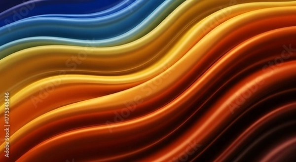 Fototapeta Abstract flowing waves of vibrant colors, blending from deep blue through yellow and orange to fiery red, creating a dynamic and energetic visual texture with a sense of movement and depth