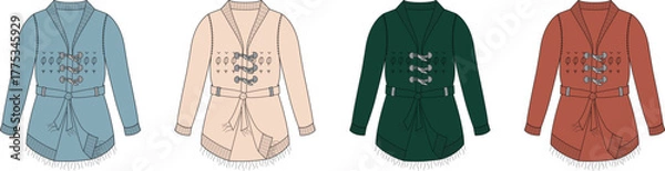 Obraz Fashionable Belted Cardigans in Varied Colors Illustration Set