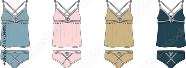 Obraz Stylish illustrated concept of women's camisole and matching briefs in a range of appealing colors, perfect for comfortable sleepwear or everyday lingerie