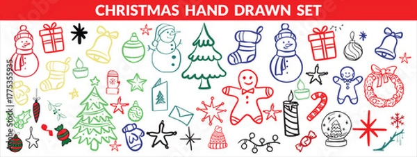 Fototapeta Christmas hand drawn set vacktor design 