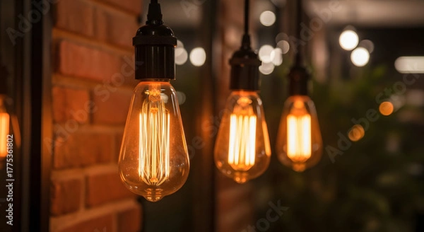 Fototapeta Warm Glowing Vintage Edison Style Light Bulbs
