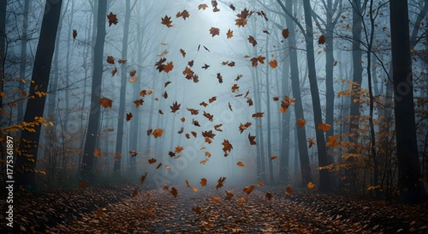 Fototapeta Blurred Background with Falling Autumn Leaves