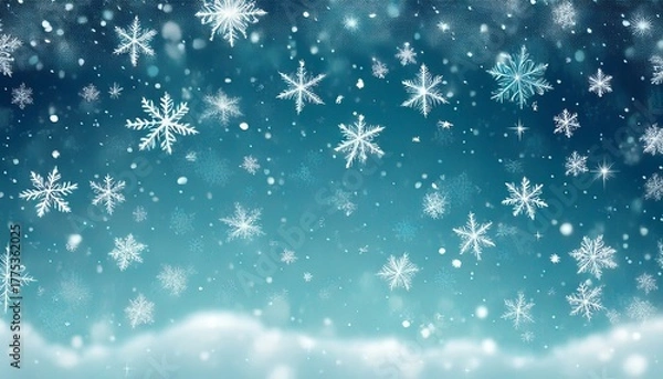 Fototapeta random falling snow flakes wallpaper snowfall dust freeze granules snowfall sky white teal blue background